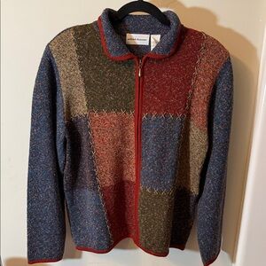 Alfred Dunner Multi-Color Patchwork Zip-Up Sweater Jacket